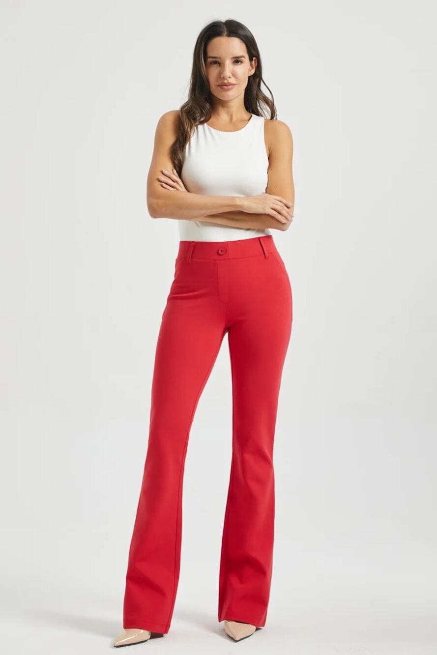 Betabrand | Red 2 Pocket Bootcut Dress Pant Yoga Pant Large Long